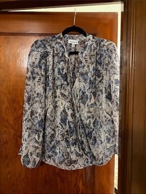 Veronica M Navy and Cream Snake-Print Blouse